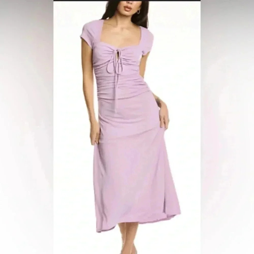 Cinq a Sept Janis Square Neck Pale Iris MIDI Dress‎ NWT